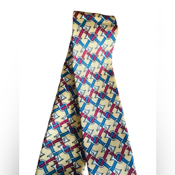 Hermes Vintage 100% Silk French Horn Gold Red & Blue Patterned Twilly Scarf 29” - Picture 5 of 5